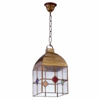 Distribuidor - Lâmpadas Diversas | Colgantes Rustica | FAROL GRANADINO 4 CARAS GRANDE 1XE27 CUERO/COLORES REGX20X20 CM Ref: 1.974/GRANDE